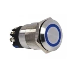 PB19NO+NC_B12ST BOUTON POUSSOIR SEUL INOX LED BLEU SANS PLAQUE SEWOSY 12V
